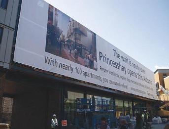 Signs Express (Exeter) showing their large format banners at Princesshay Shopping Centre